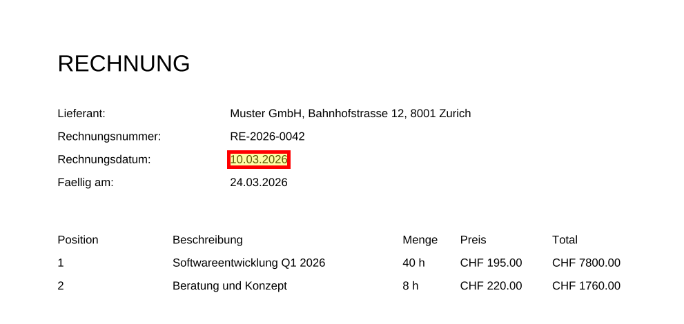 Bildausschnitt Rechnungsdatum