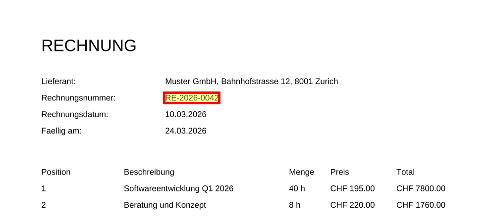 Bildausschnitt Rechnungsnummer